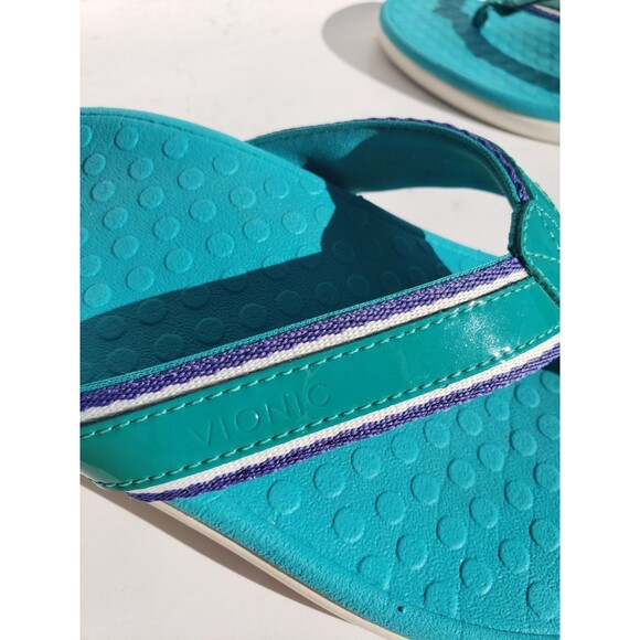 Vionic Womens Tide Sport Supportive Sandal Sz 6 Green w/Blue Trim Thong Orthotic - Picture 3 of 12
